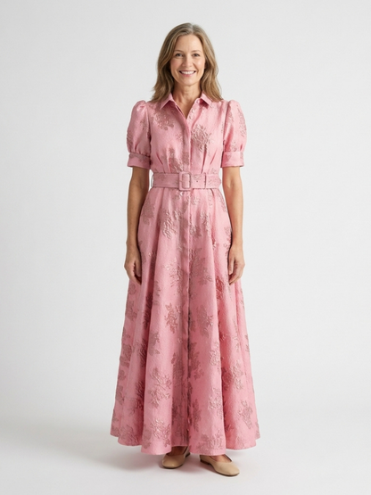 Xanthea | Cinched Floral Short-Sleeve Maxi Dress - women's dress