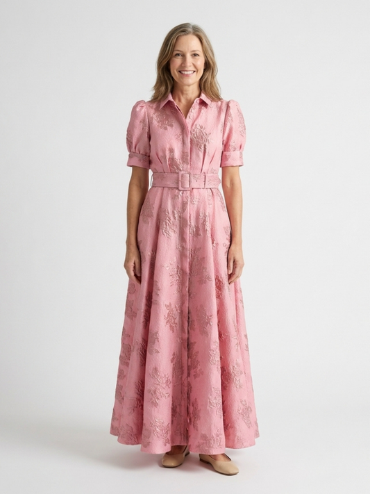 Xanthea | Cinched Floral Short-Sleeve Maxi Dress - women's dress