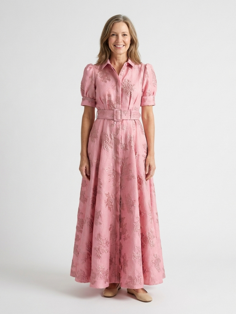 Xanthea | Cinched Floral Short-Sleeve Maxi Dress - women's dress