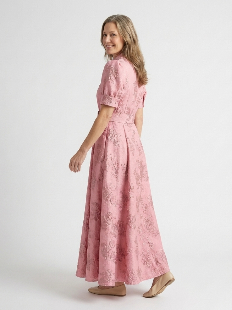 Xanthea | Cinched Floral Short-Sleeve Maxi Dress