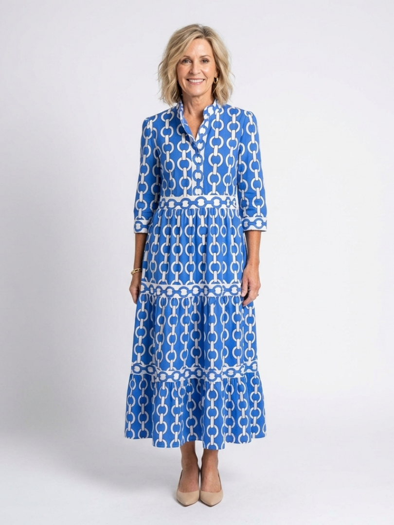 Ysolde | Chain-Print Three-Quarter Sleeve Midi Dress - women's dress