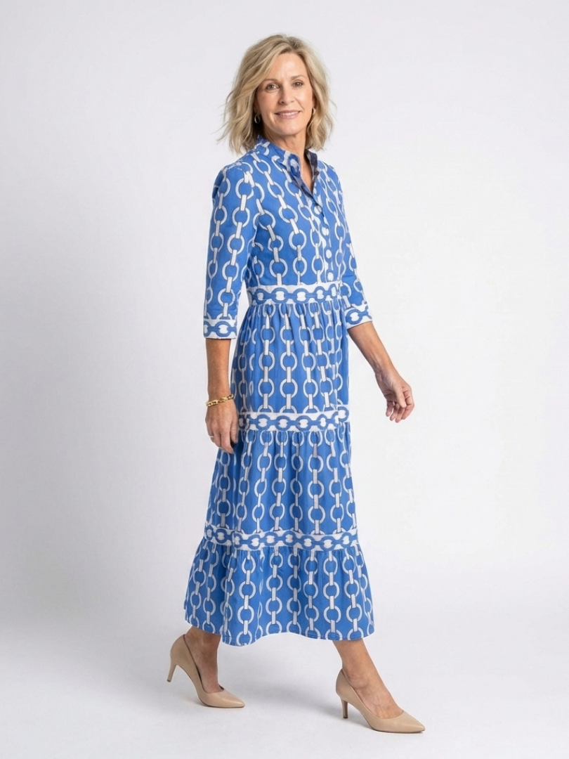Ysolde | Chain-Print Three-Quarter Sleeve Midi Dress