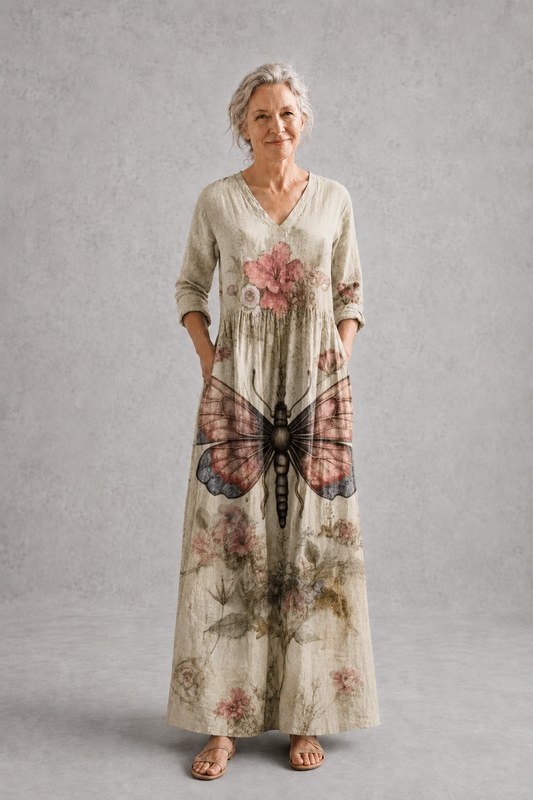 Evelyn | Beige Floral Summer Dress