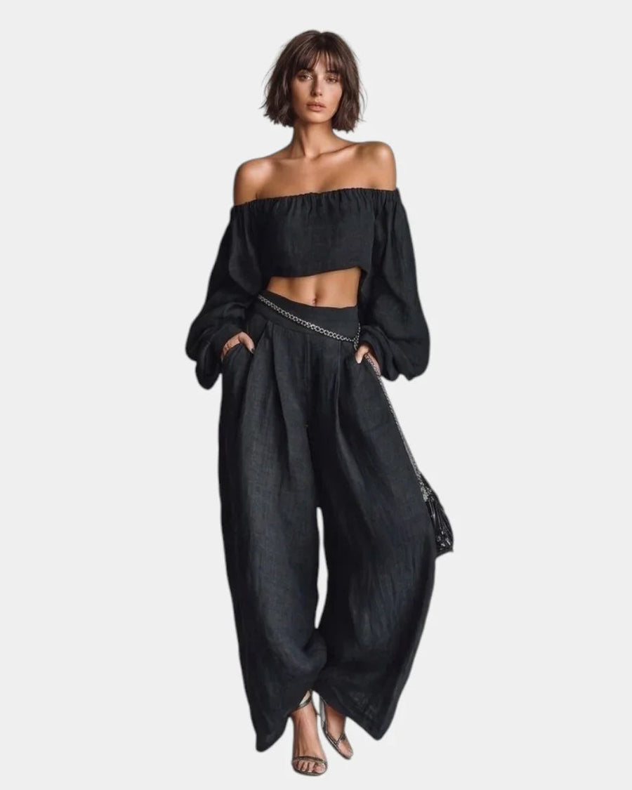 Cíntia | Off-Shoulder Wide-Leg Pants Set - women's set