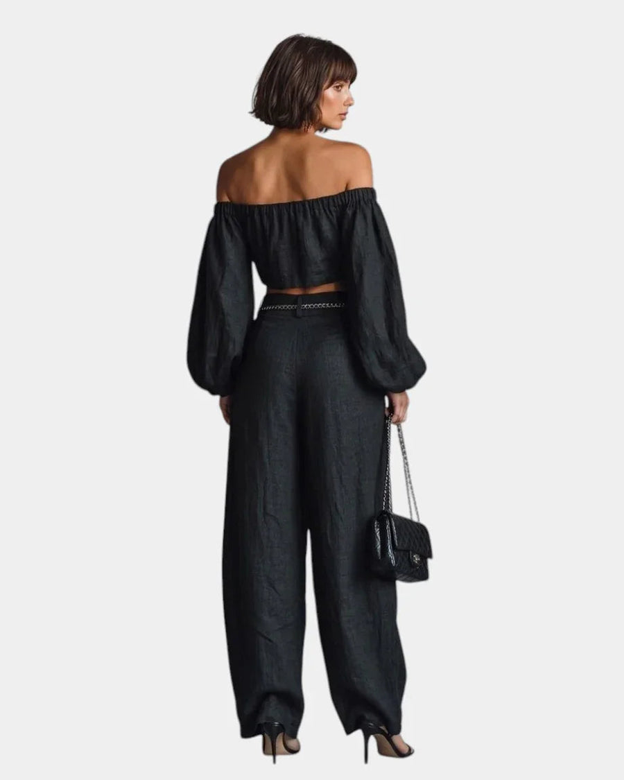 Cíntia | Off-Shoulder Wide-Leg Pants Set