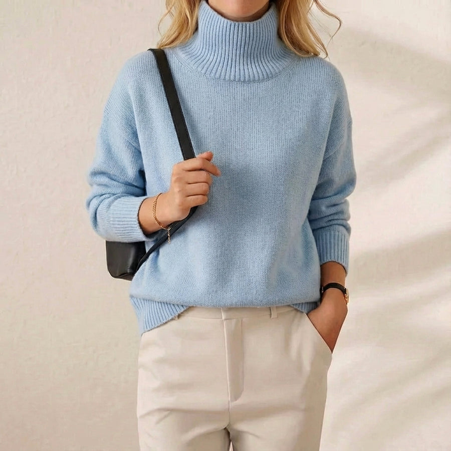 Celia | Sky Blue Cotton Roll Neck