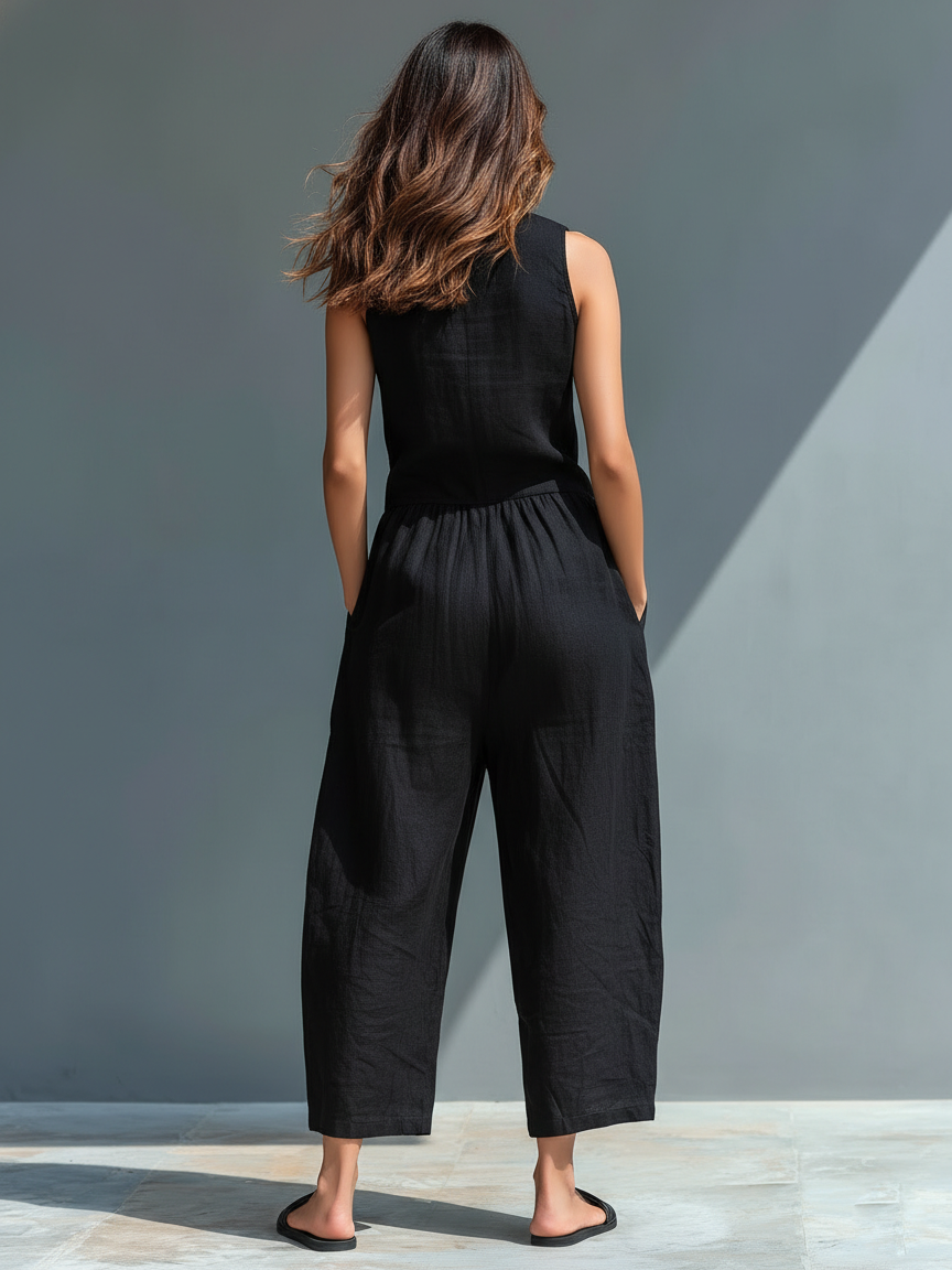Airy Minimalist Button-Up Jumpsuit
