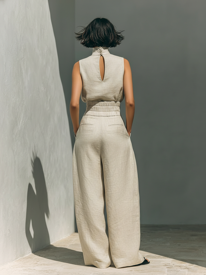 Women's minimalist set in  with sleeveless blouse and wide-leg pants
