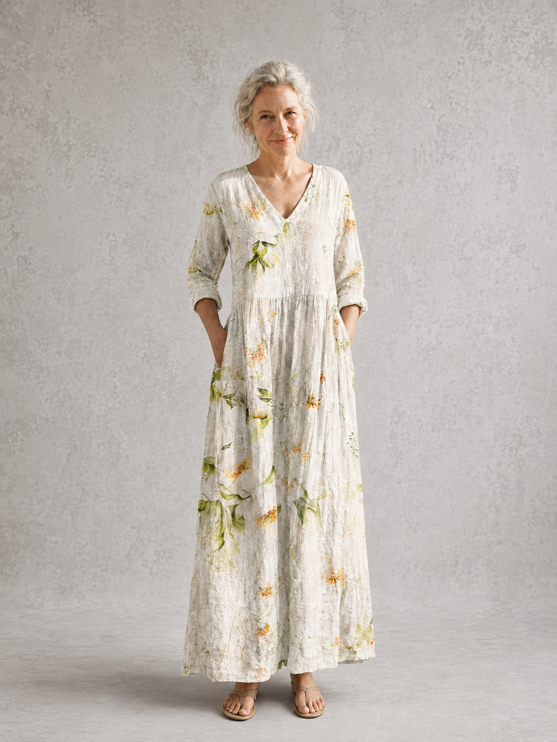 Anne | Beige Floral Summer Dress