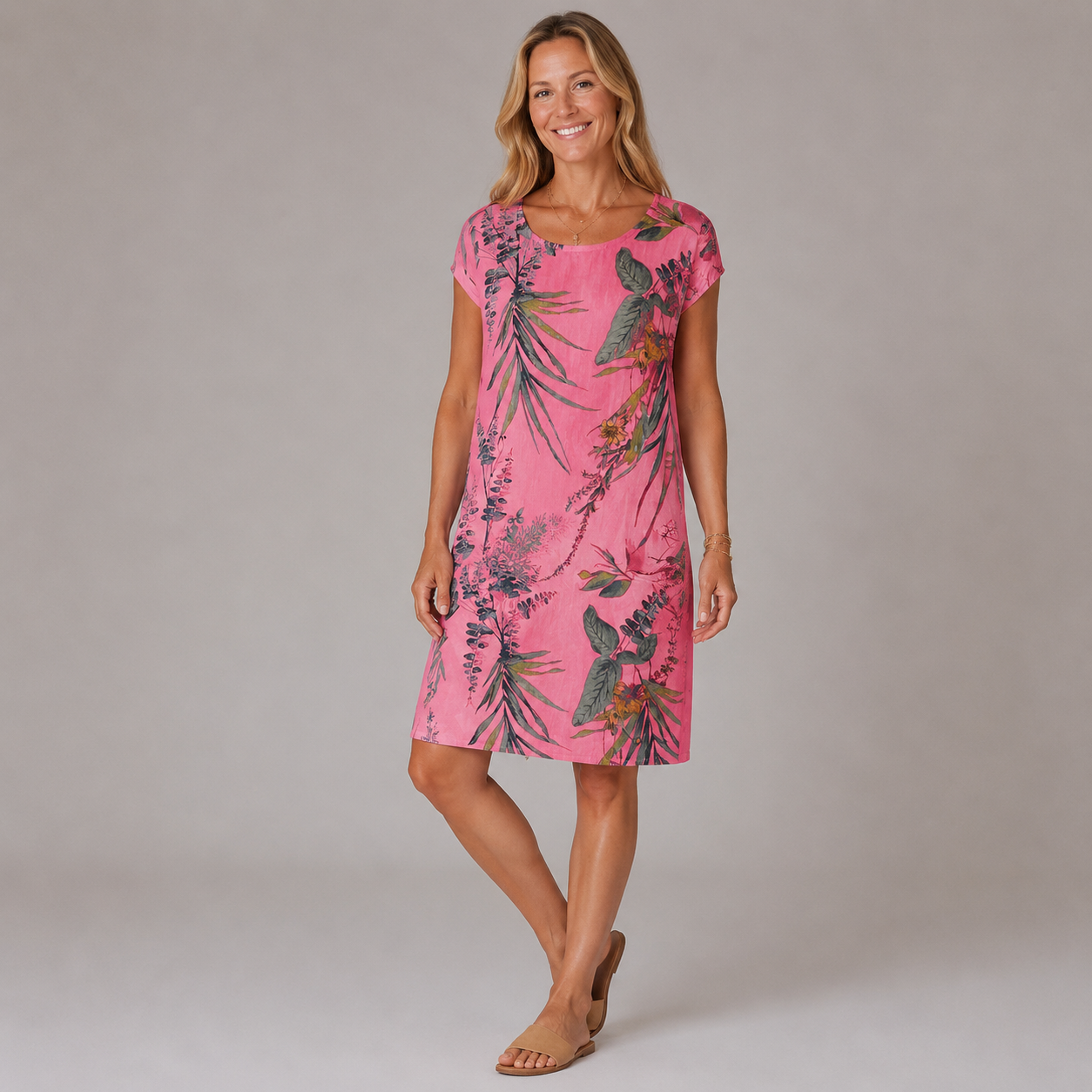 LORETTA | Tropical Print T-Shirt Dress