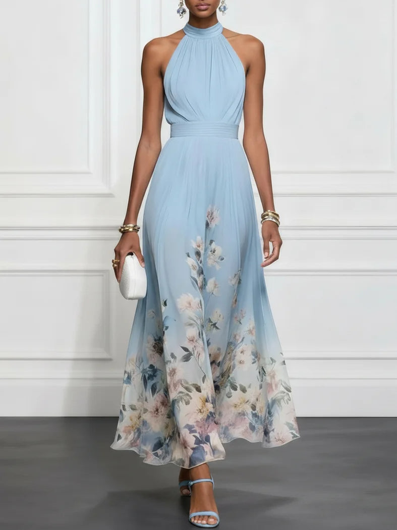 Kezia | Halterneck Floral A-Line Maxi Dress