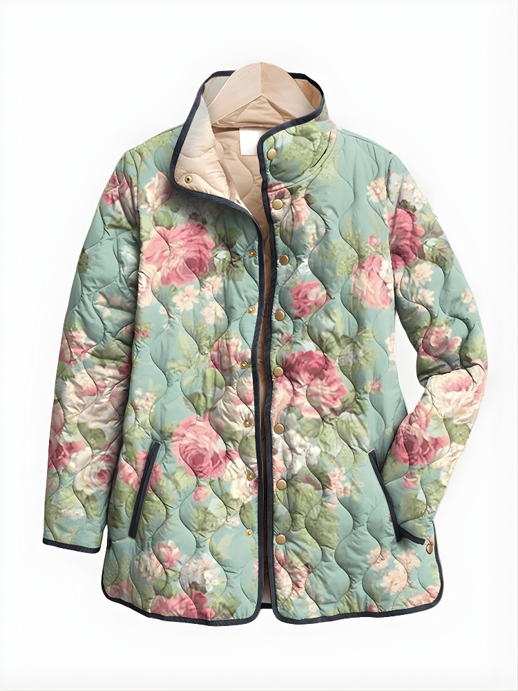 LISA | Quilted Jacket with Retro Floral Pattern