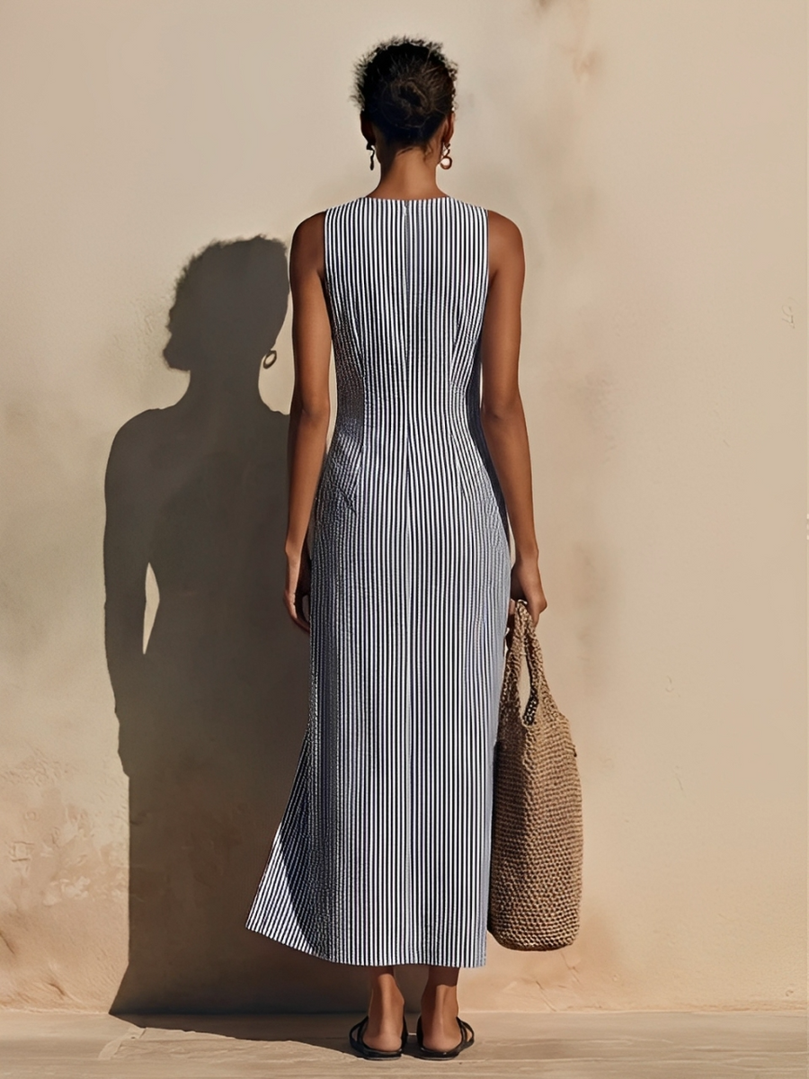 Ingrid | Blue and White Striped Maxi Dress