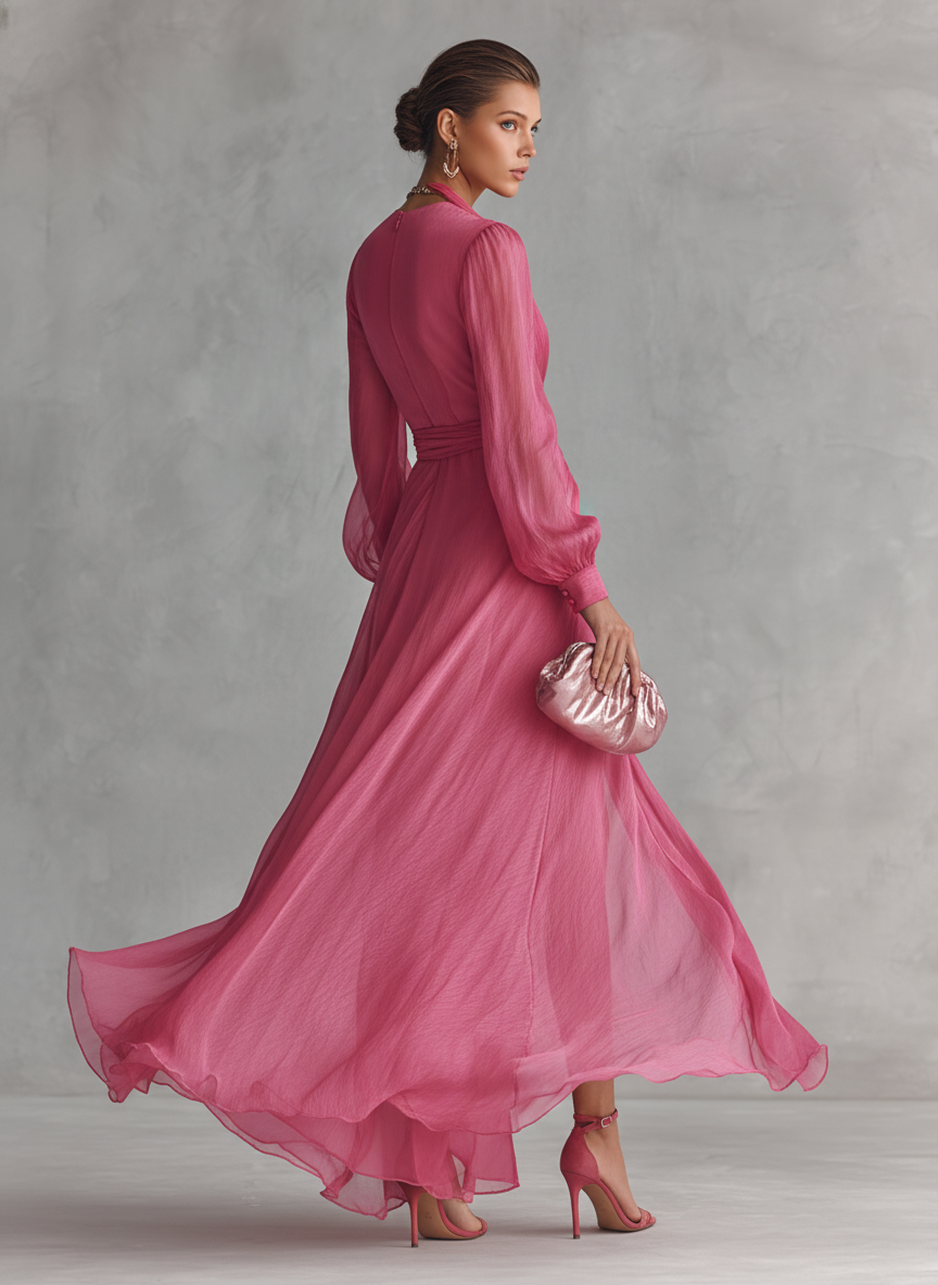 Cordelia | Pearl Chiffon V Neck Maxi Dress