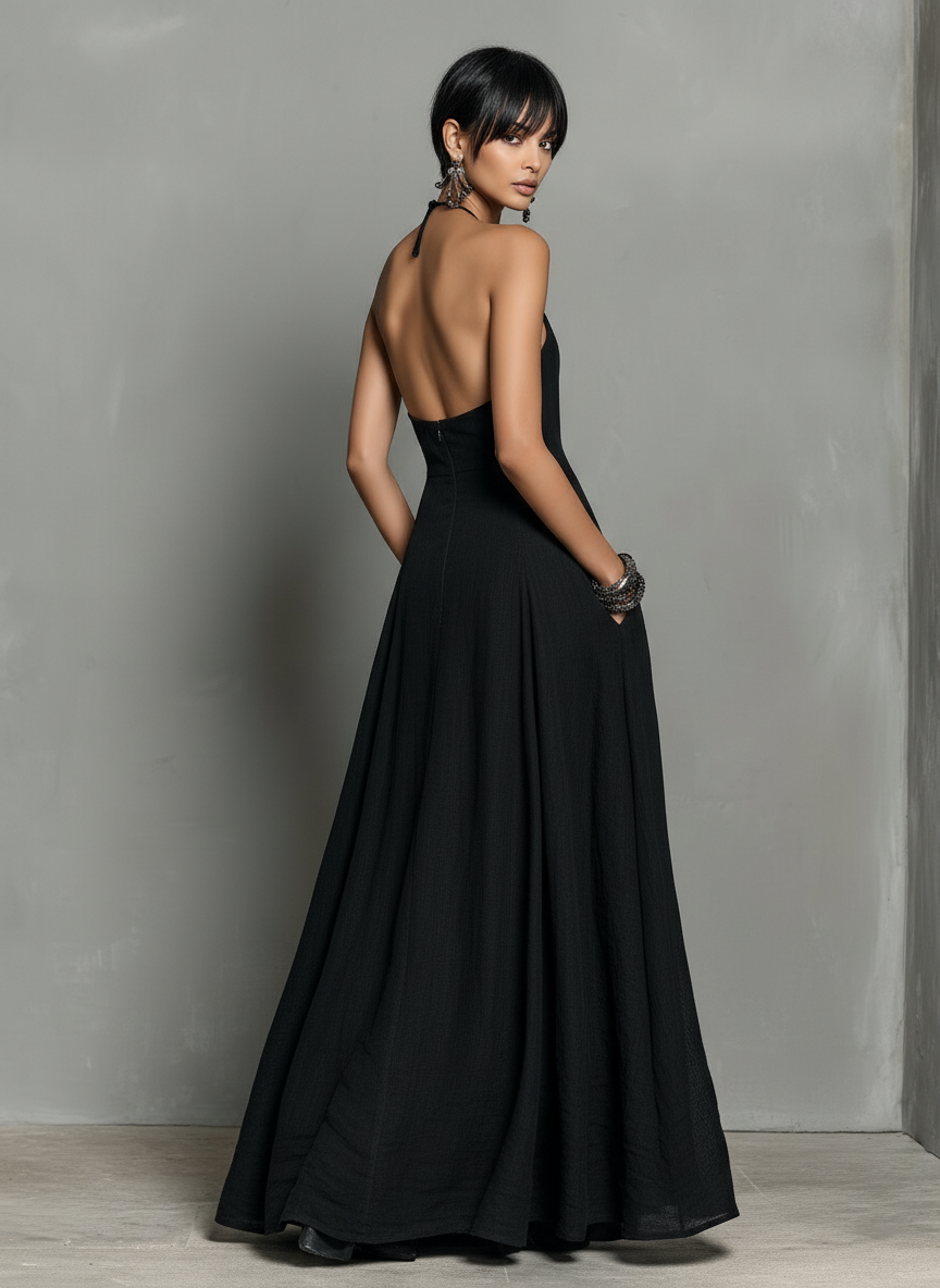 Margot | Linen Blend Halter Neck Maxi Dress