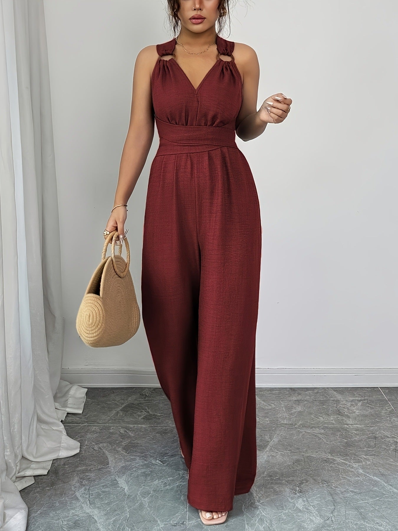 Wide-Leg Ring Detail Jumpsuit