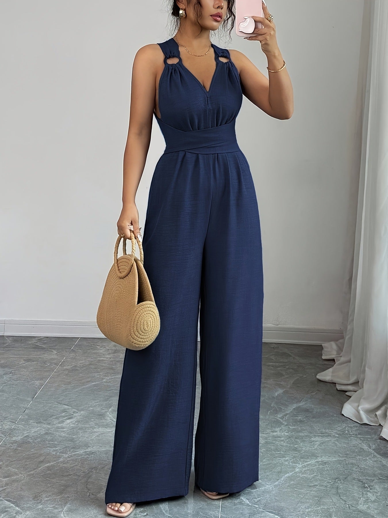 Wide-Leg Ring Detail Jumpsuit