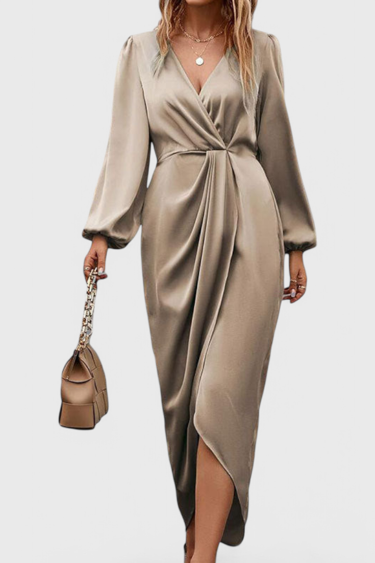 Andrea | Elegant V-Neck Side-Slit Maxi Dress - women's dress
