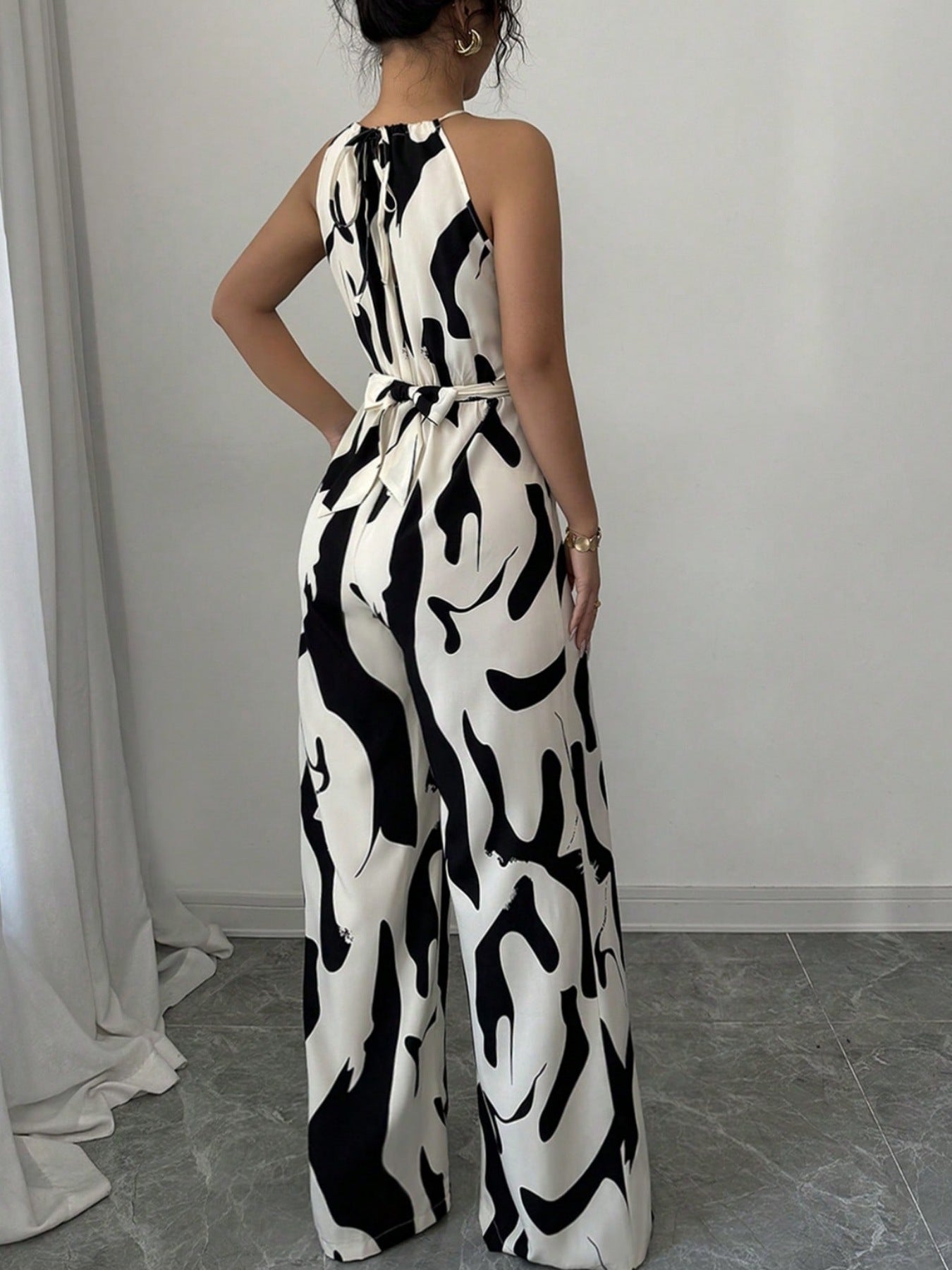 Abstract Print Halter Jumpsuit