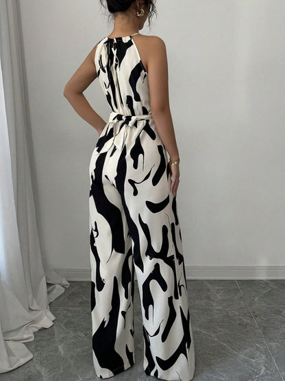 Abstract Print Halter Jumpsuit