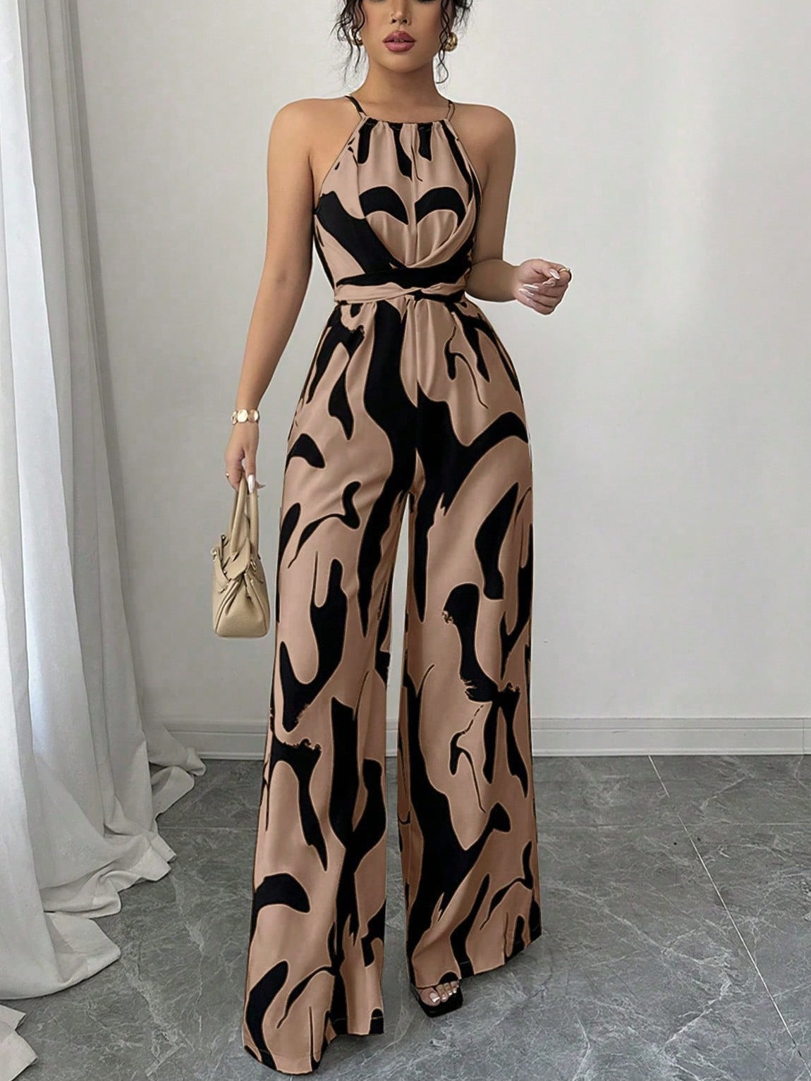 Abstract Print Halter Jumpsuit