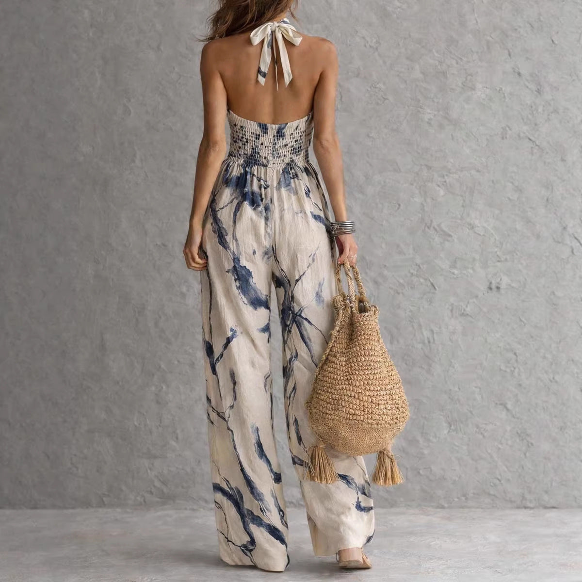 Artistic Print Halter Jumpsuit