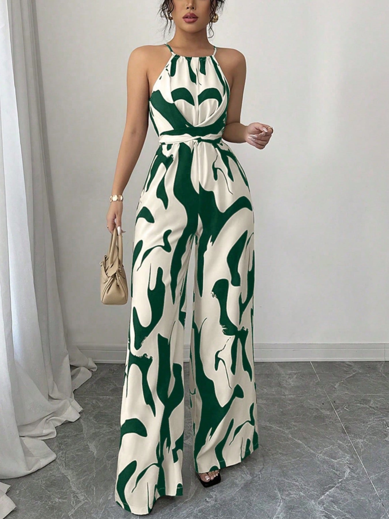 Abstract Print Halter Jumpsuit