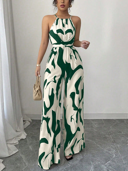 Abstract Print Halter Jumpsuit
