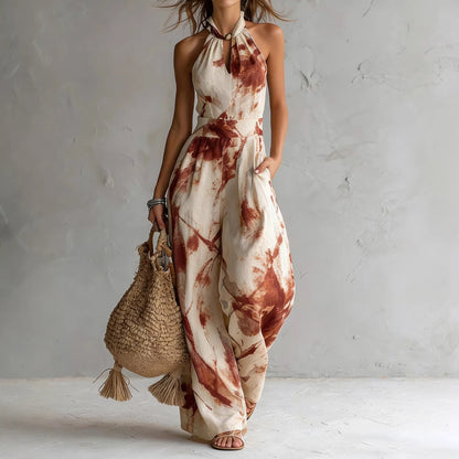 Artistic Print Halter Jumpsuit