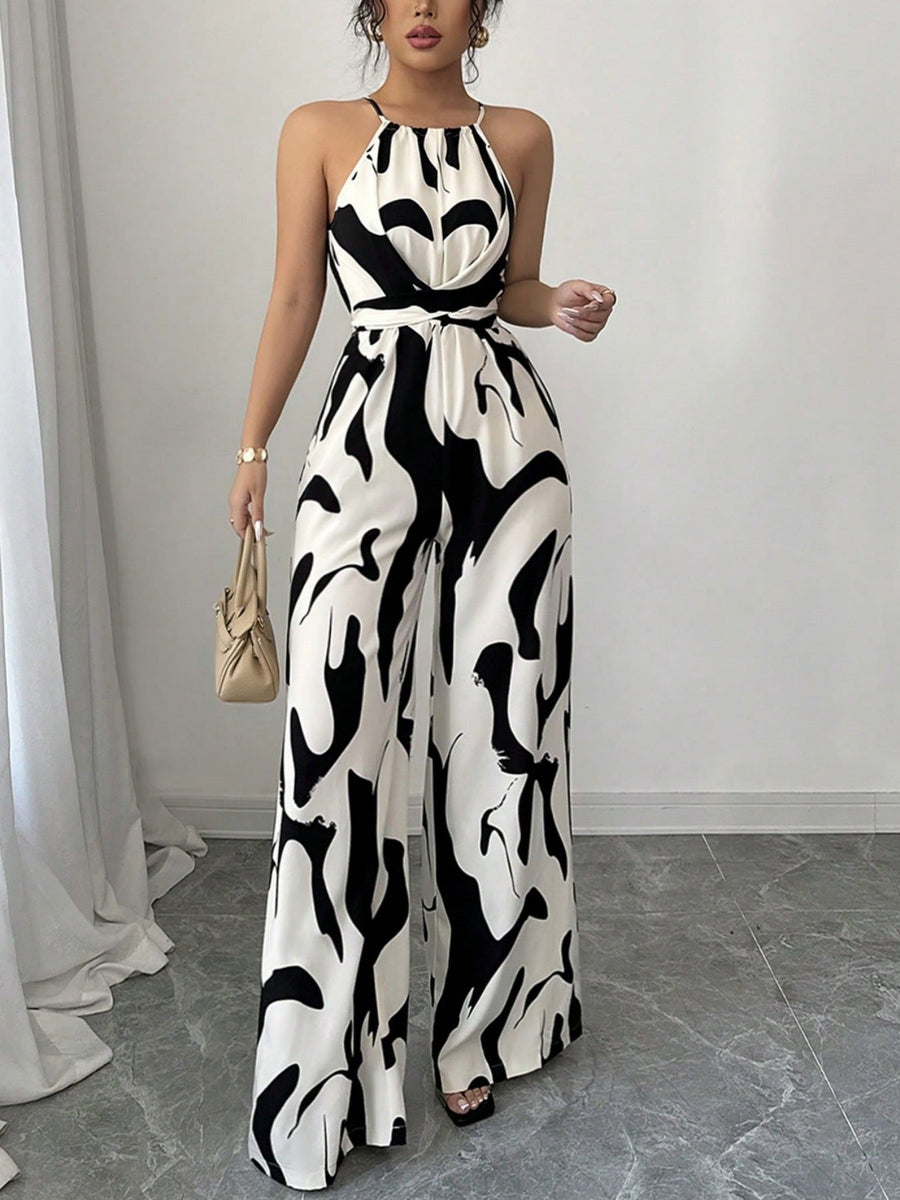 Abstract Print Halter Jumpsuit