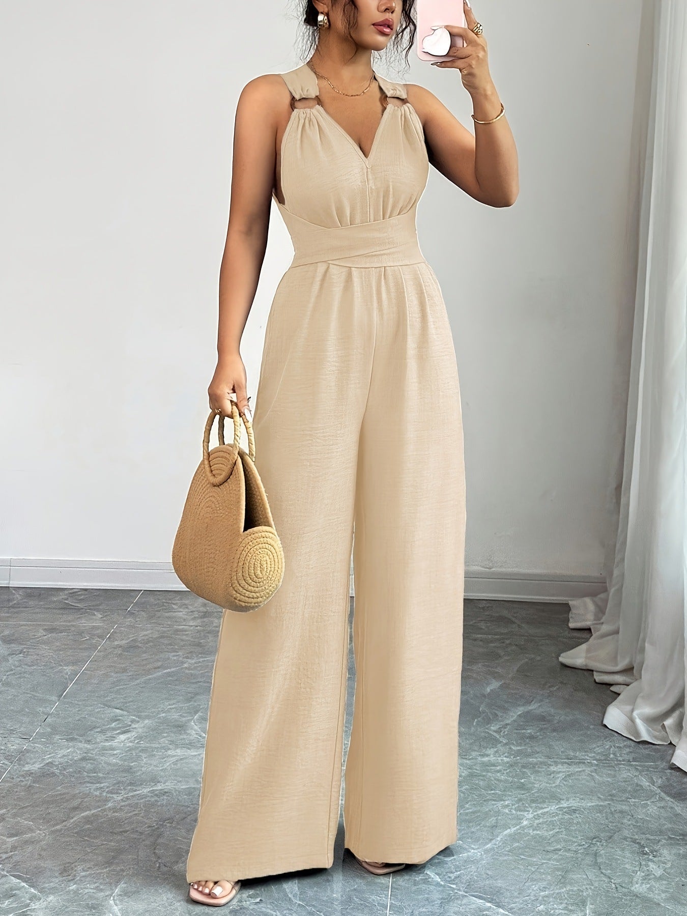 Wide-Leg Ring Detail Jumpsuit
