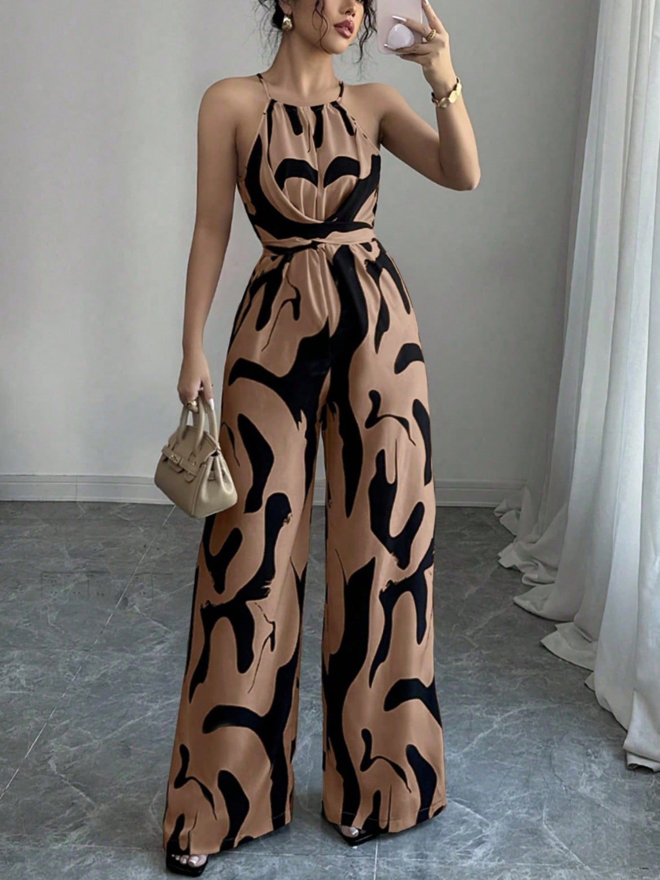 Abstract Print Halter Jumpsuit