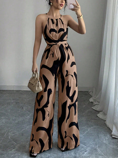 Abstract Print Halter Jumpsuit