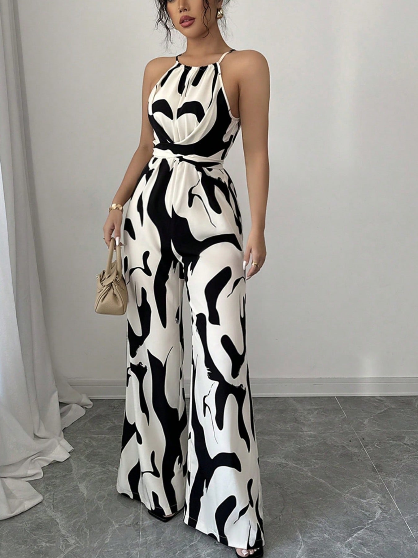 Abstract Print Halter Jumpsuit