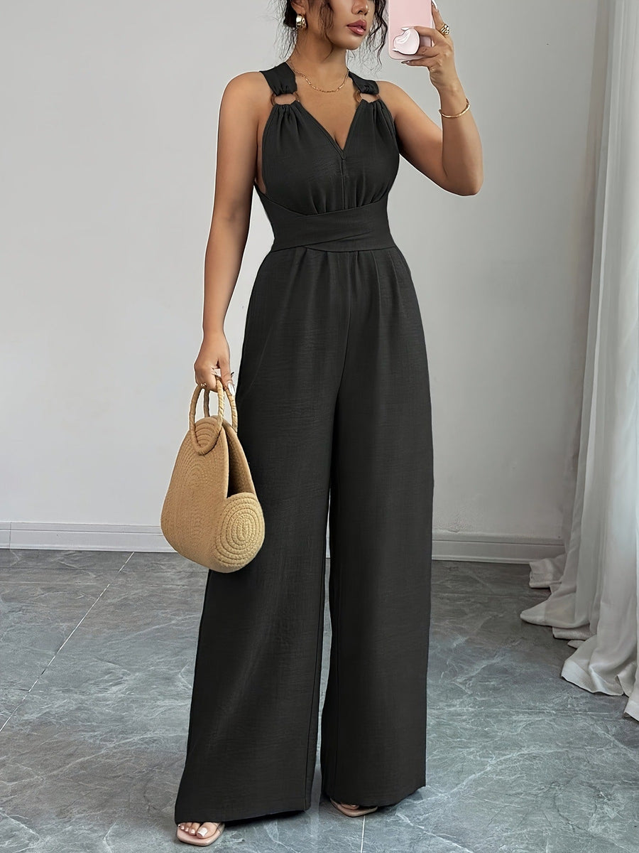 Wide-Leg Ring Detail Jumpsuit