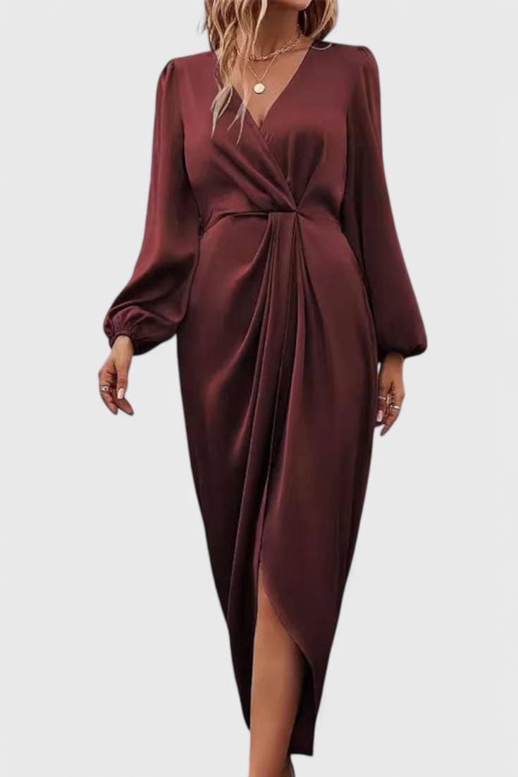 Andrea | Elegant V-Neck Side-Slit Maxi Dress