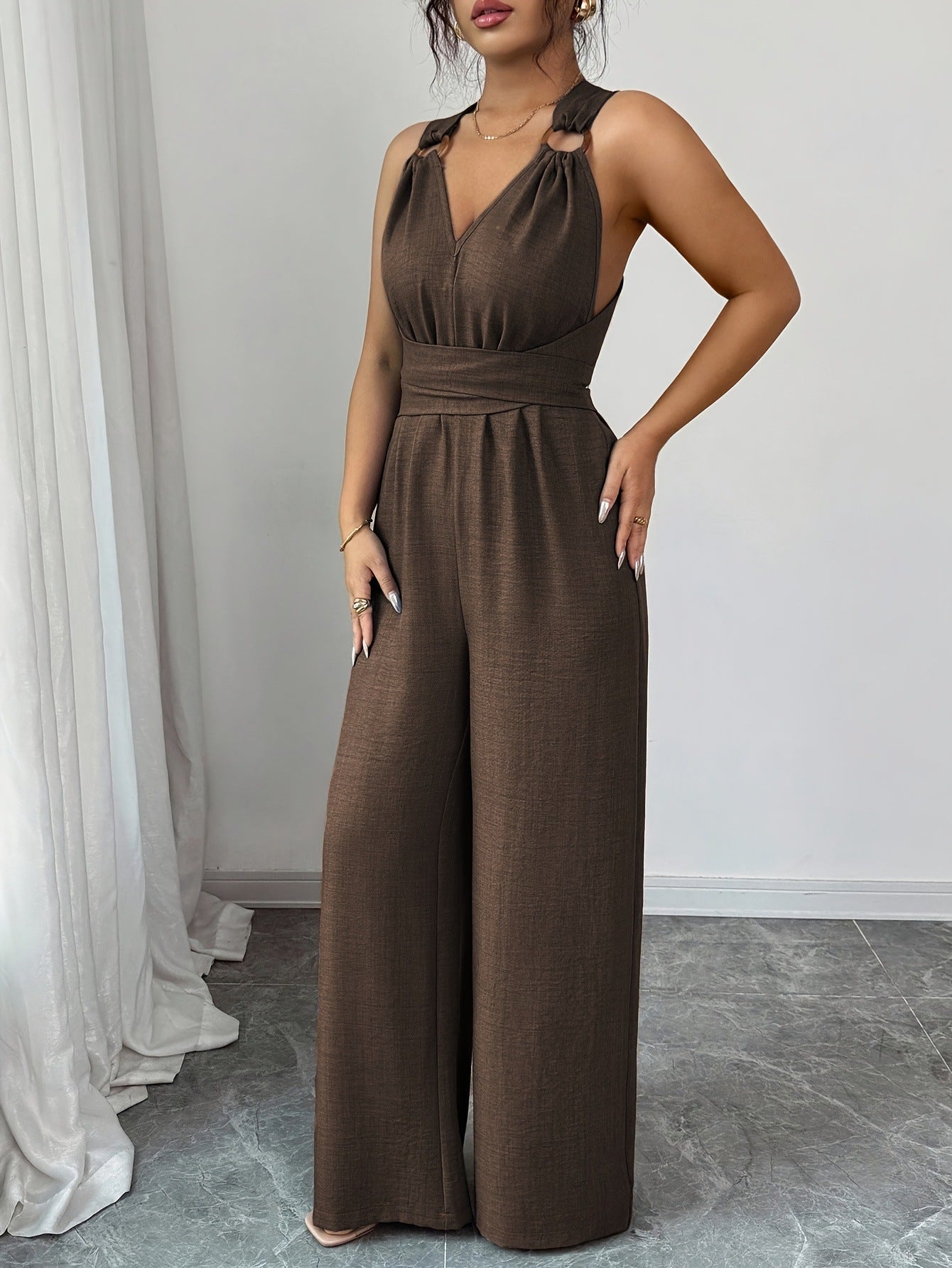 Wide-Leg Ring Detail Jumpsuit