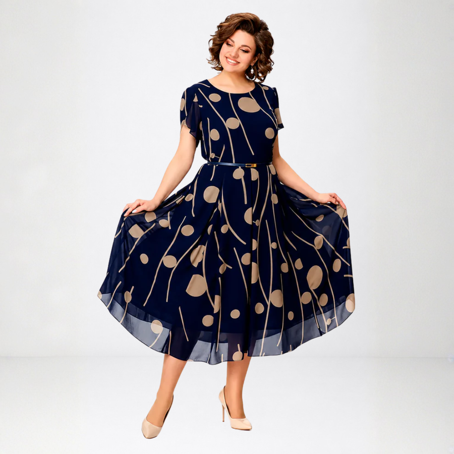 Ivy | Navy Polka Dot Chiffon Midi Dress