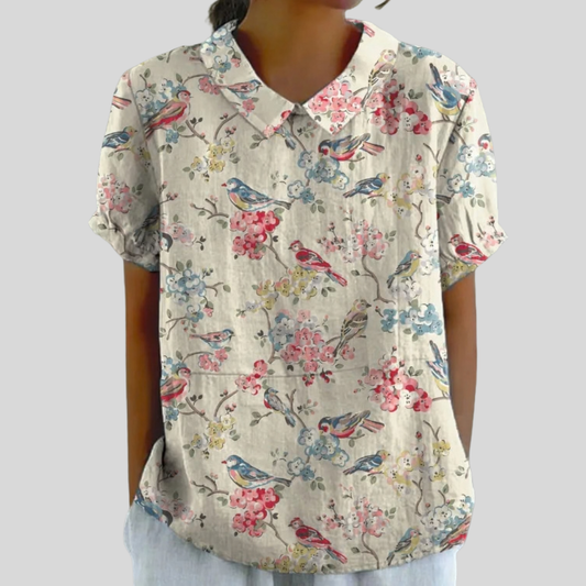 Clémence | Printed Oiseaux & Floral Blouse - women's blouse