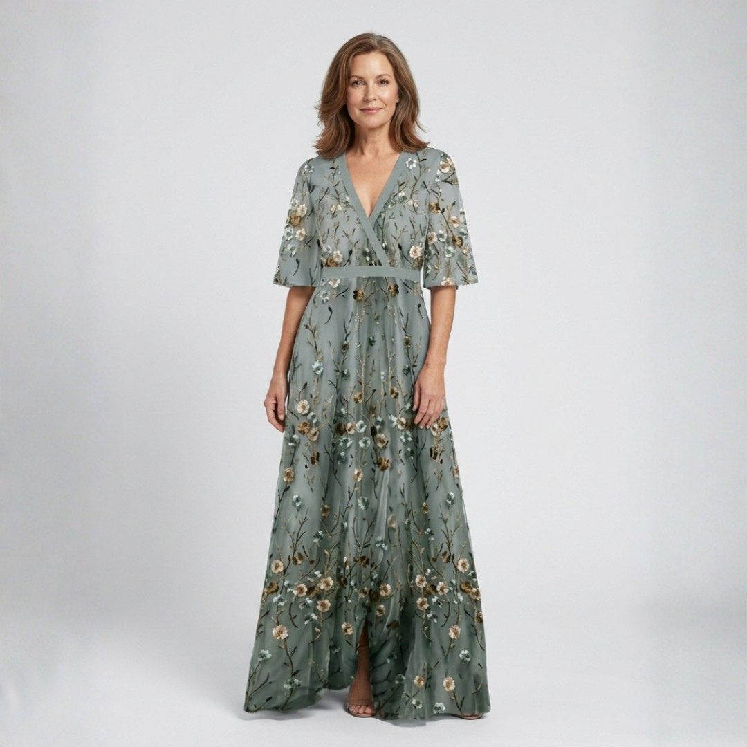 Élodie | Long Floral V-Neck Dress