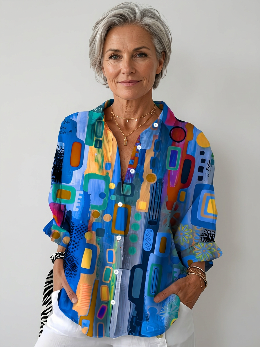 Catalina | Vibrant Artistic Button-Up Blouse