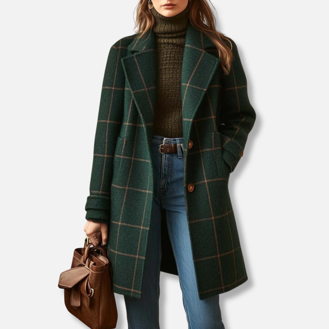 Elowen | Timeless Plaid Wool Long Coat