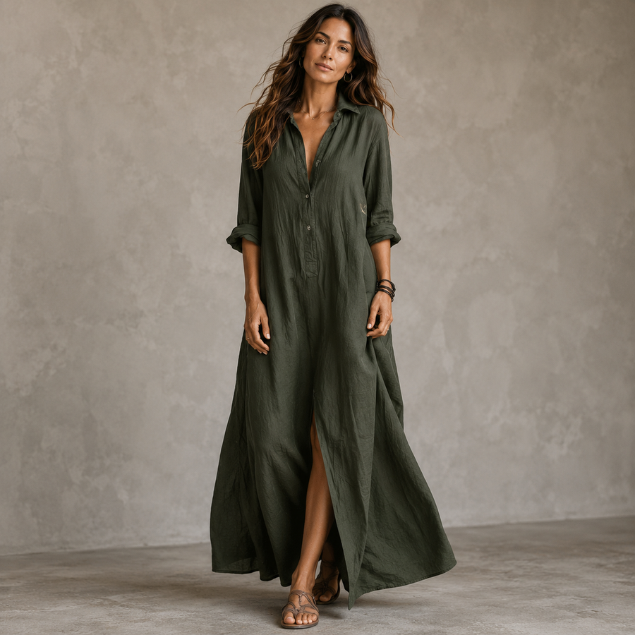 SOLINE | Loose Black Maxi Dress with Buttons