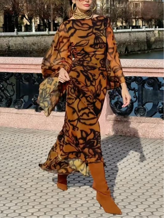 Ashley | Brown Printed Maxi Dress