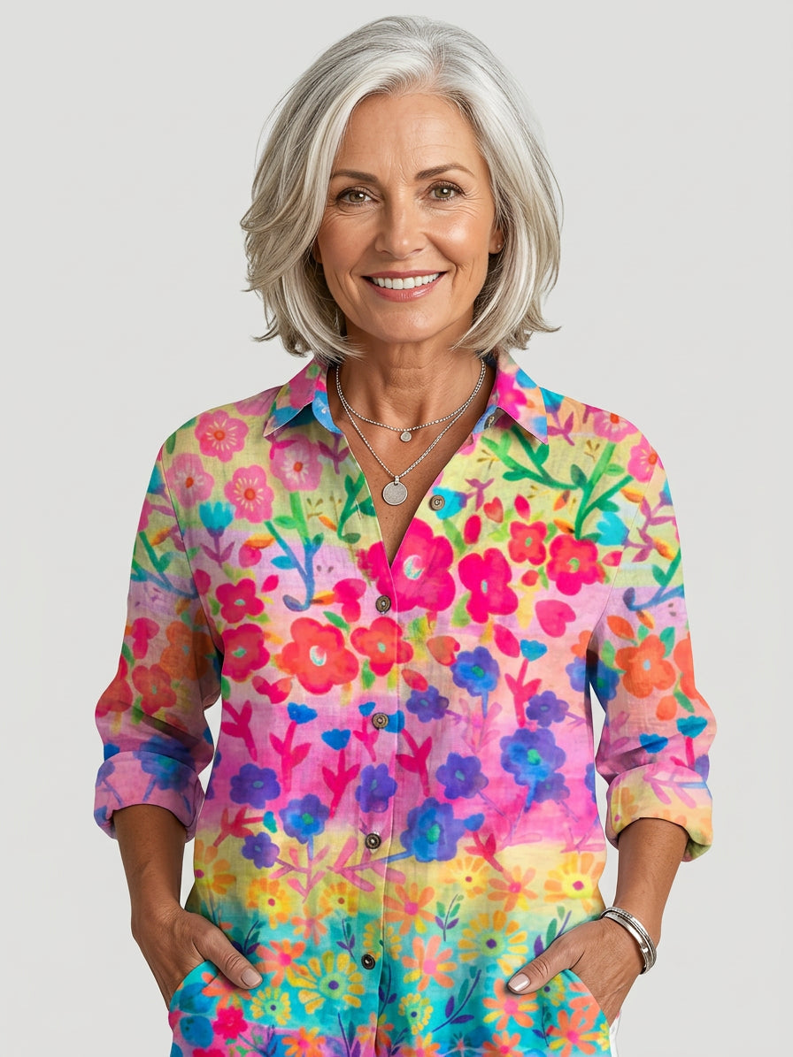 Valeria | Vibrant Artistic Button-Up Blouse