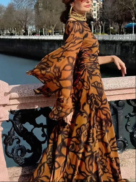 Ashley | Brown Printed Maxi Dress