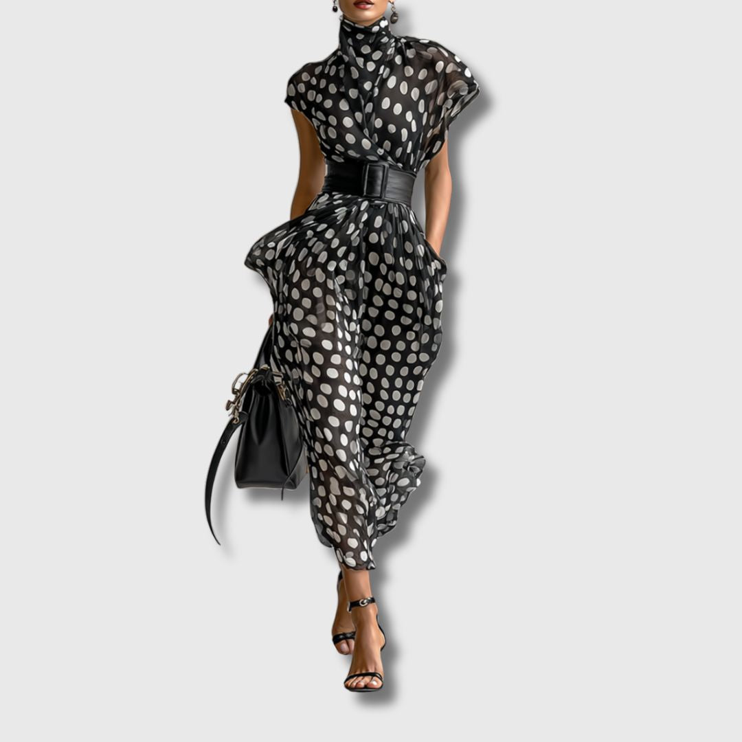 Andrea | Polka-Dot Chiffon Maxi Dress - women's dress