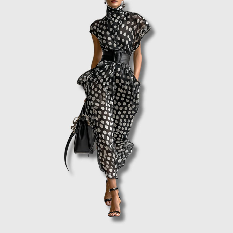 Andrea | Polka-Dot Chiffon Maxi Dress - women's dress