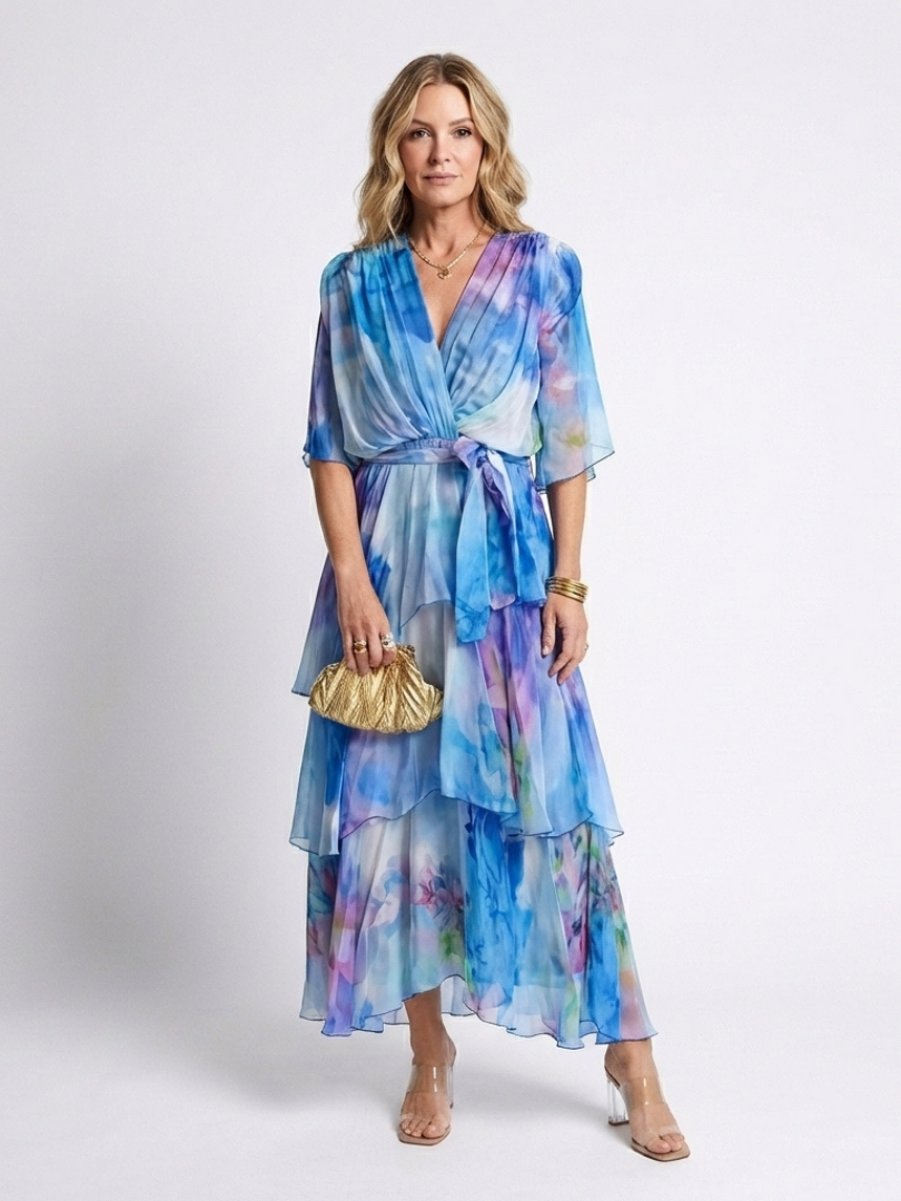 Calista | Sheer V-Neck Tie-Waist Maxi Dress - women's dress