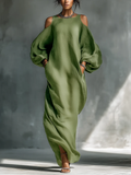 Anika | Green Off-Shoulder Puff Sleeve Maxi Dress